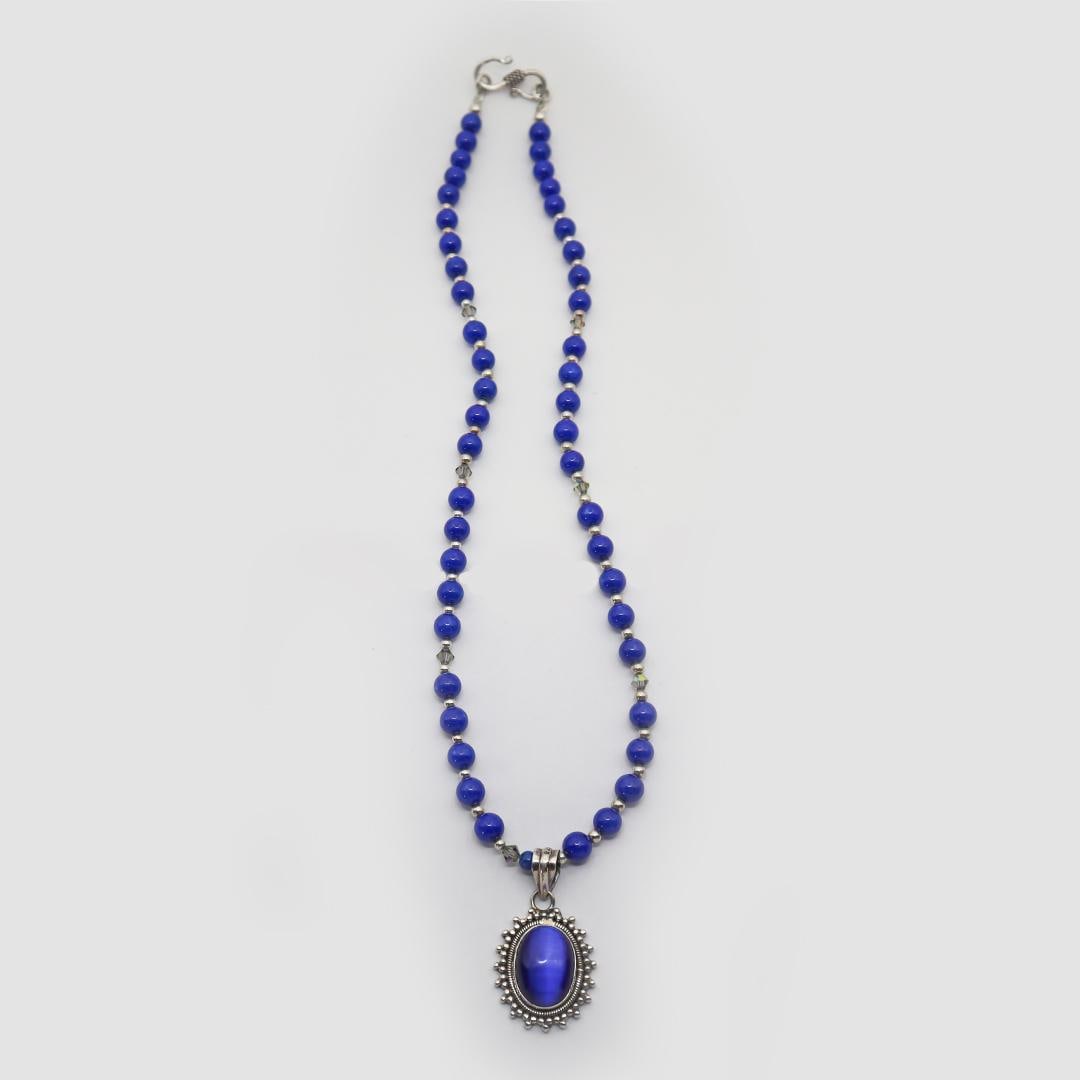 Blue Catsite With Lapis Lazuli Sterling Necklace - 8