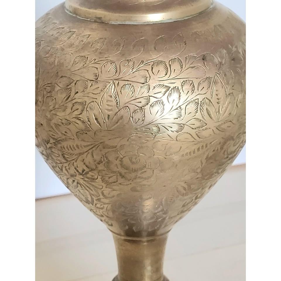 Brass Floor Vase Urn India Etched Vintage Tall 60s - 2