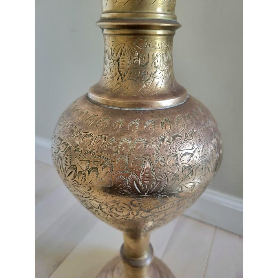 Brass Floor Vase Urn India Etched Vintage Tall 60s - 3