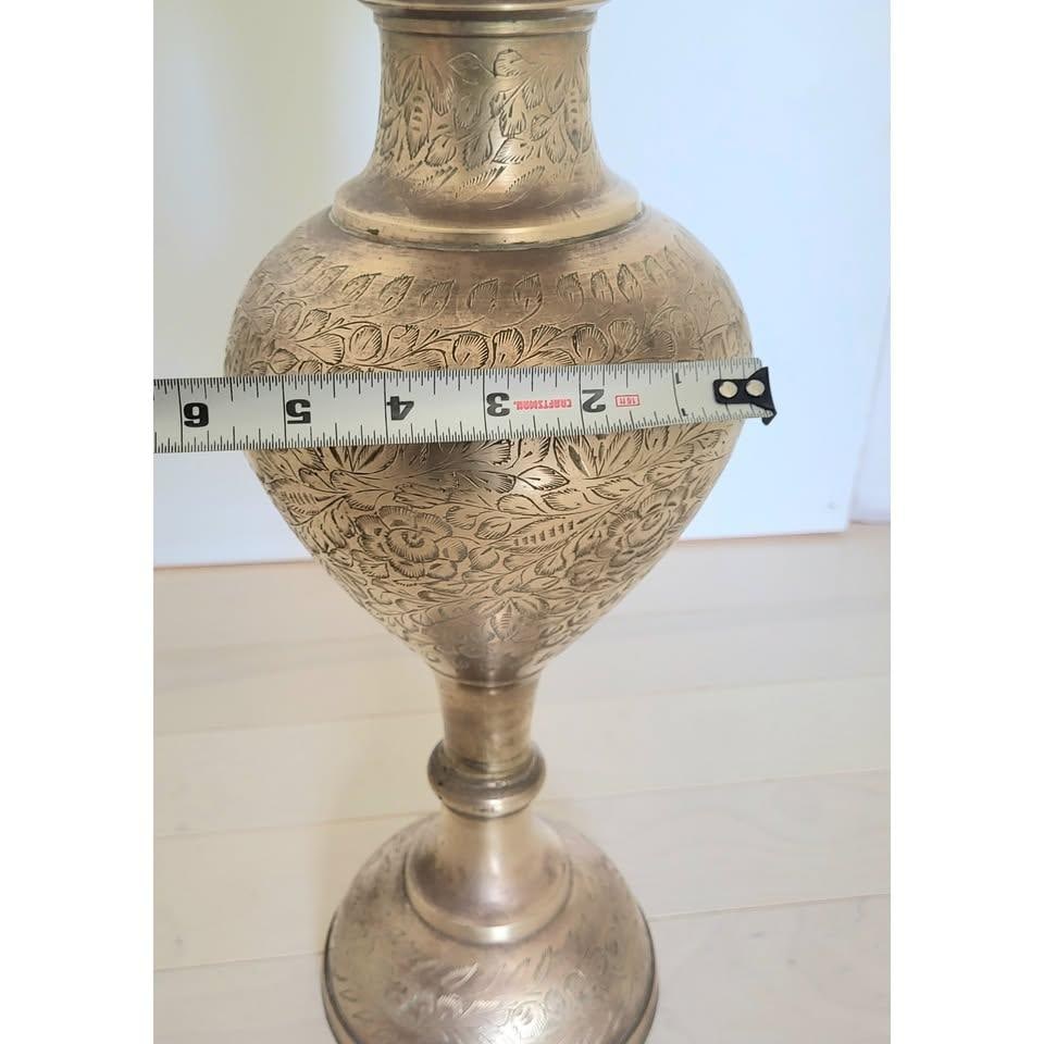 Brass Floor Vase Urn India Etched Vintage Tall 60s - 4