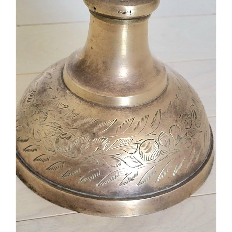 Brass Floor Vase Urn India Etched Vintage Tall 60s - 5