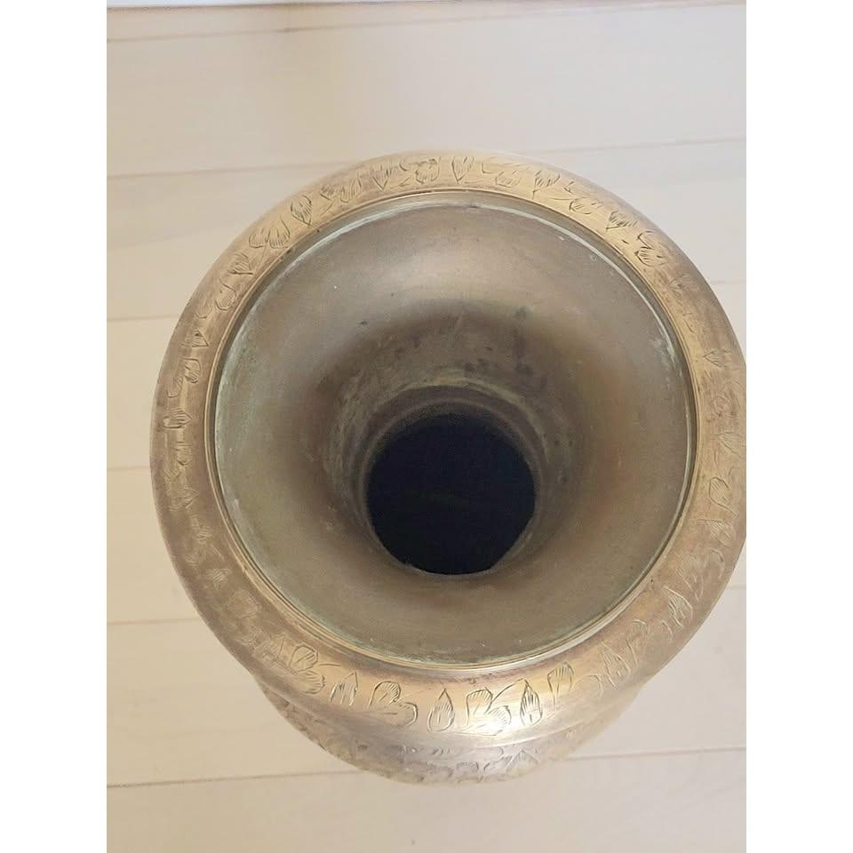 Brass Floor Vase Urn India Etched Vintage Tall 60s - 6