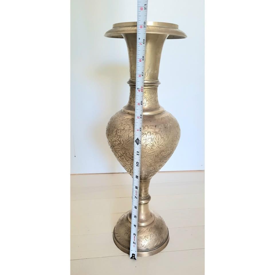 Brass Floor Vase Urn India Etched Vintage Tall 60s - 9