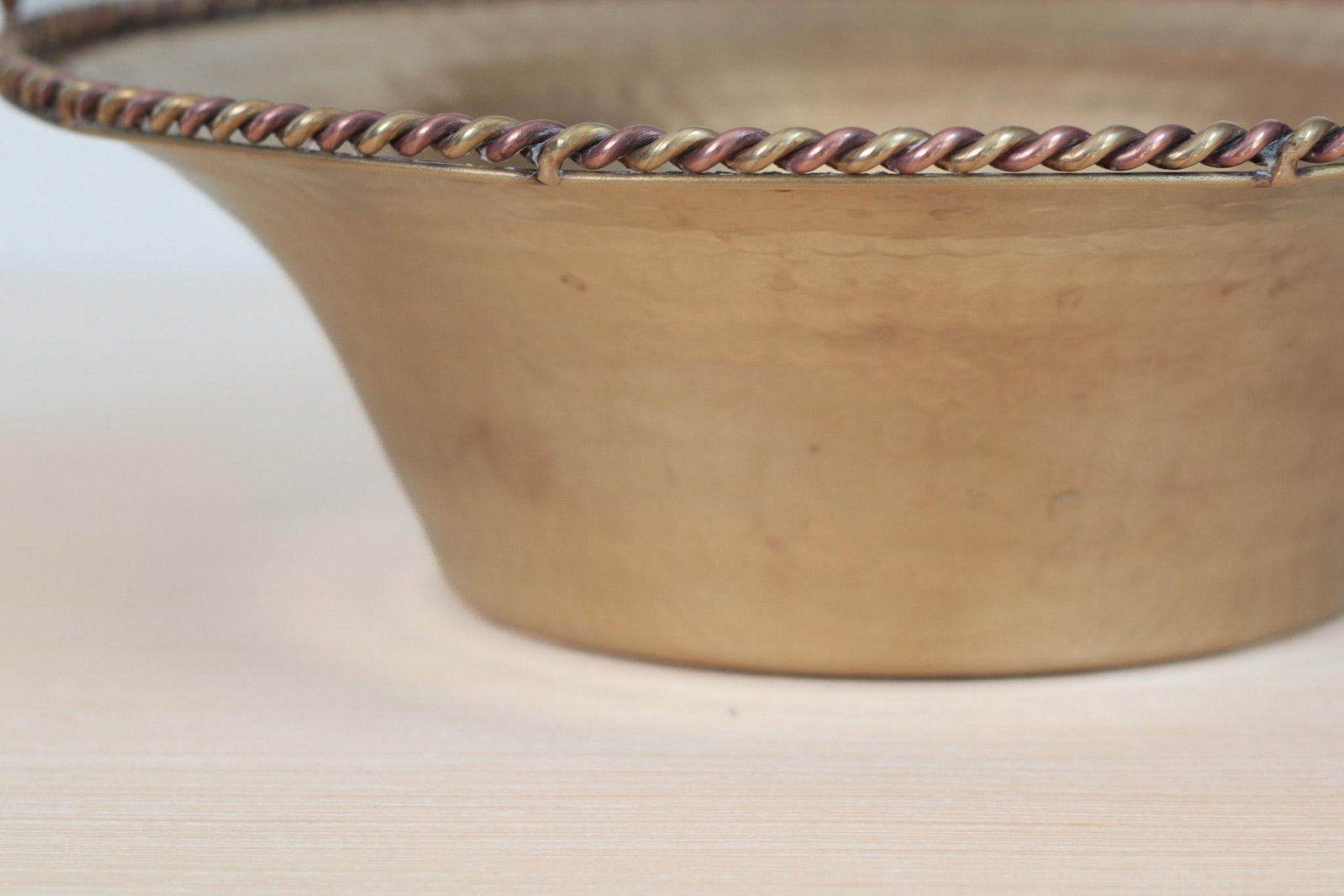 Mid-Century Hammered Brass Basket Bowl With Swing Handle - 12