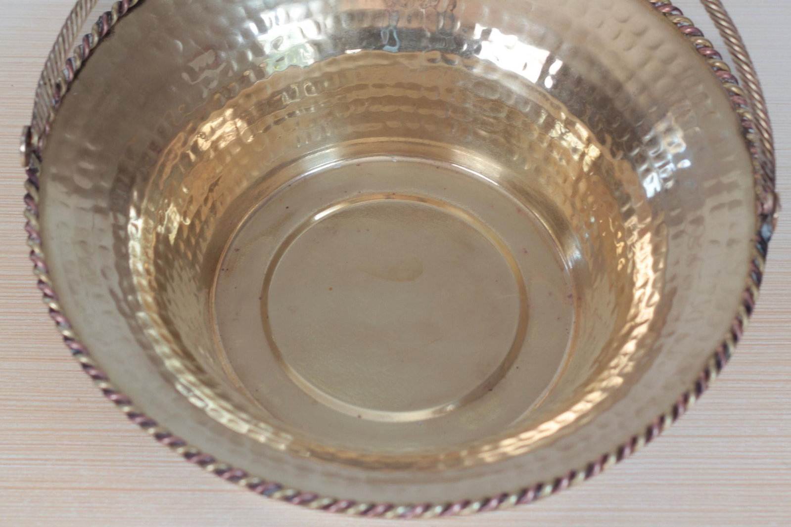 Mid-Century Hammered Brass Basket Bowl With Swing Handle - 13