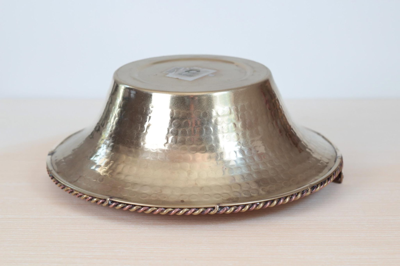 Mid-Century Hammered Brass Basket Bowl With Swing Handle - 14