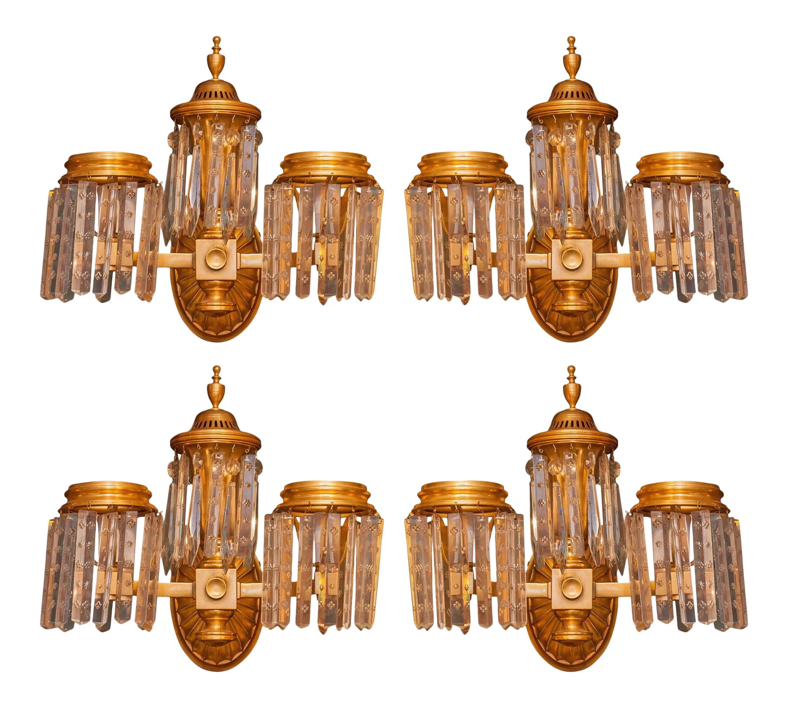 Crystal and Bronze Two-Arm Wall Light Sconces - Set of 4 (1 of 3)