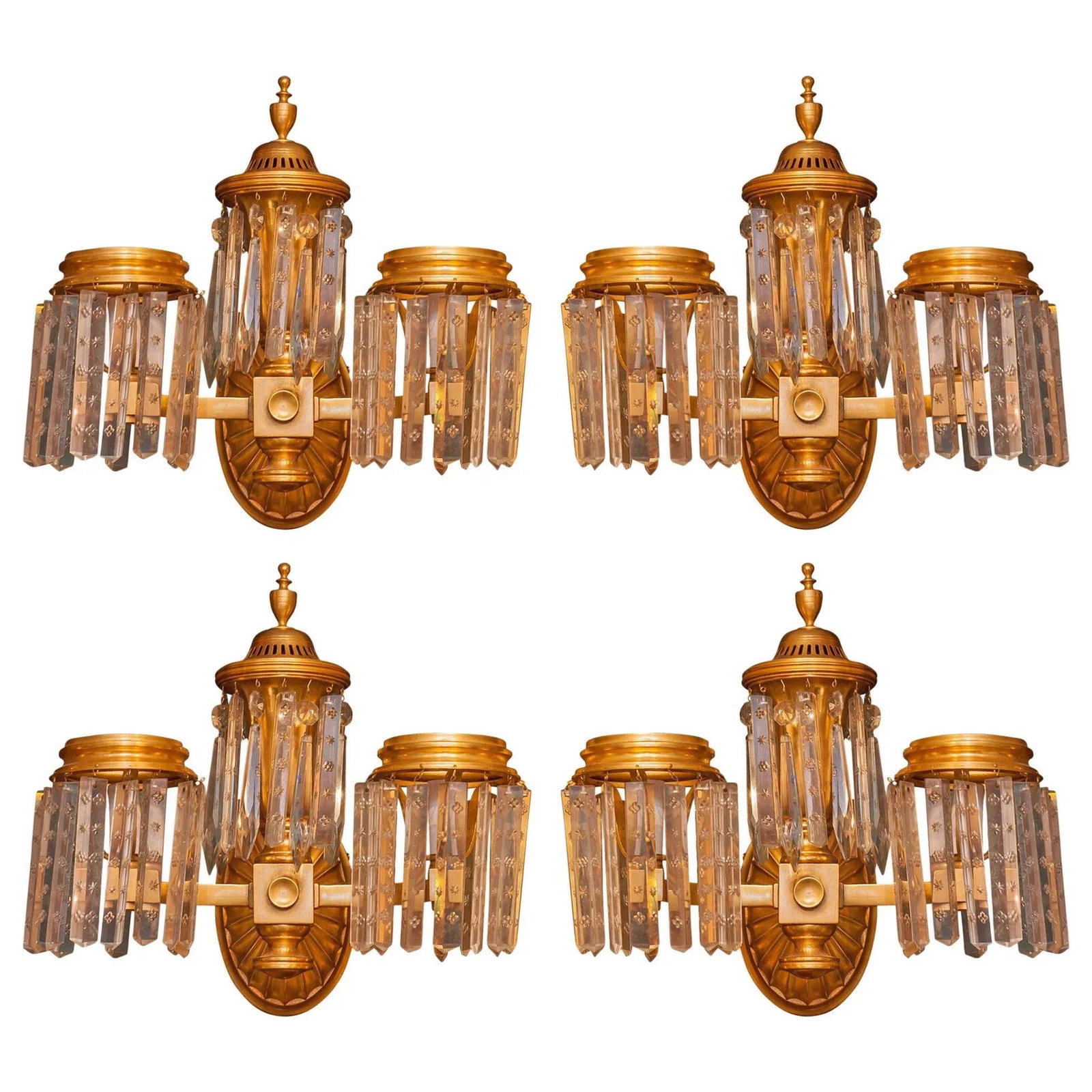 Crystal and Bronze Two-Arm Wall Light Sconces - Set of 4 - 3