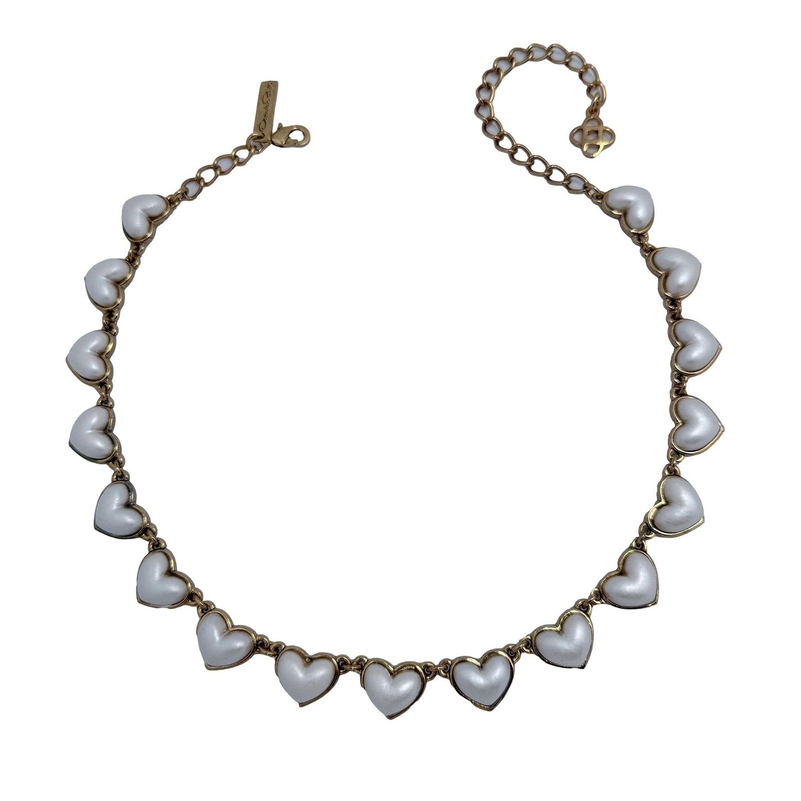 Oscar De La Renta Faux Pearl Romantic Heart Necklace 22k Antique Gold Plating - 7