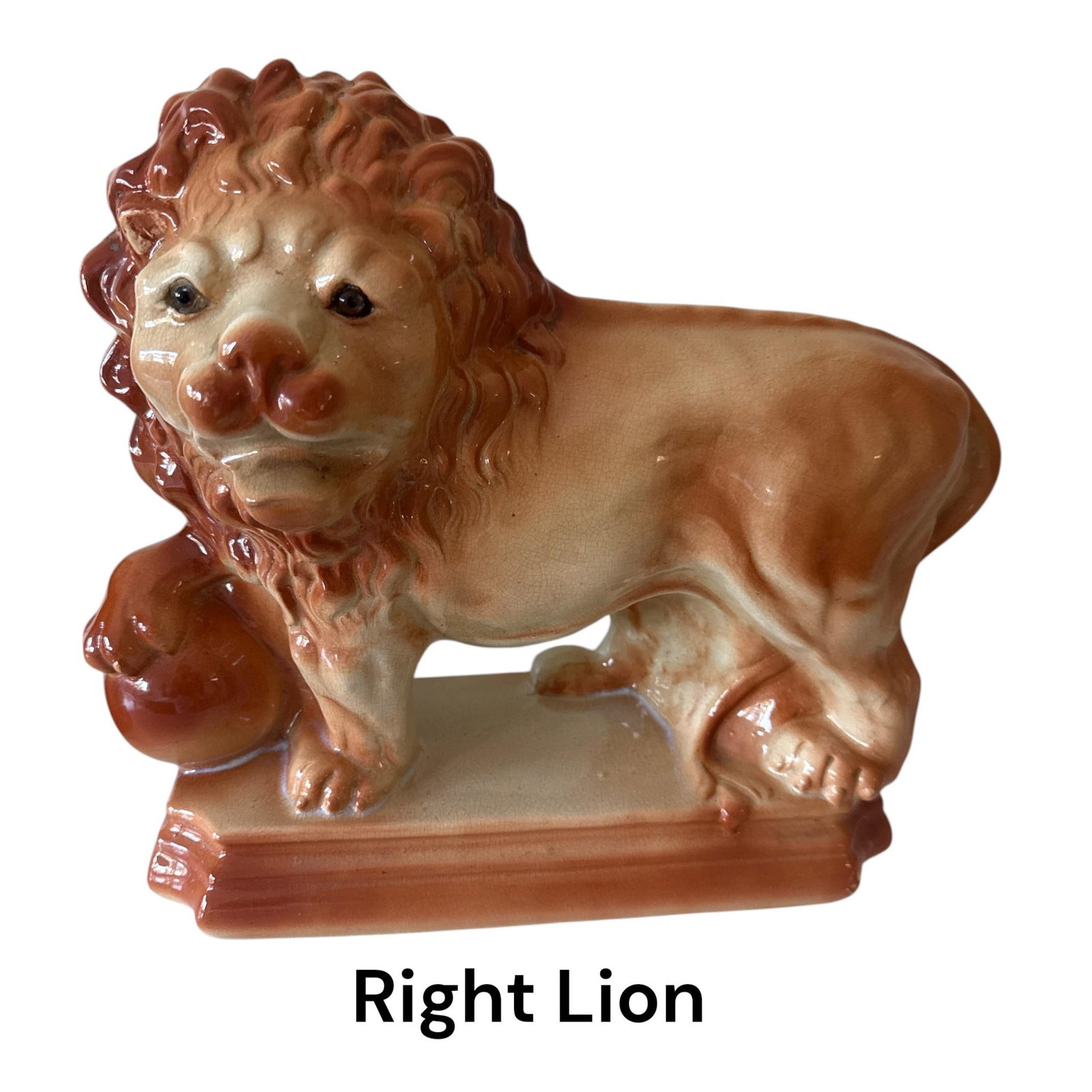 Antique Staffordshire Mantle Lions With Paws on Orbs - 11.5" Tall - A Pair - 3