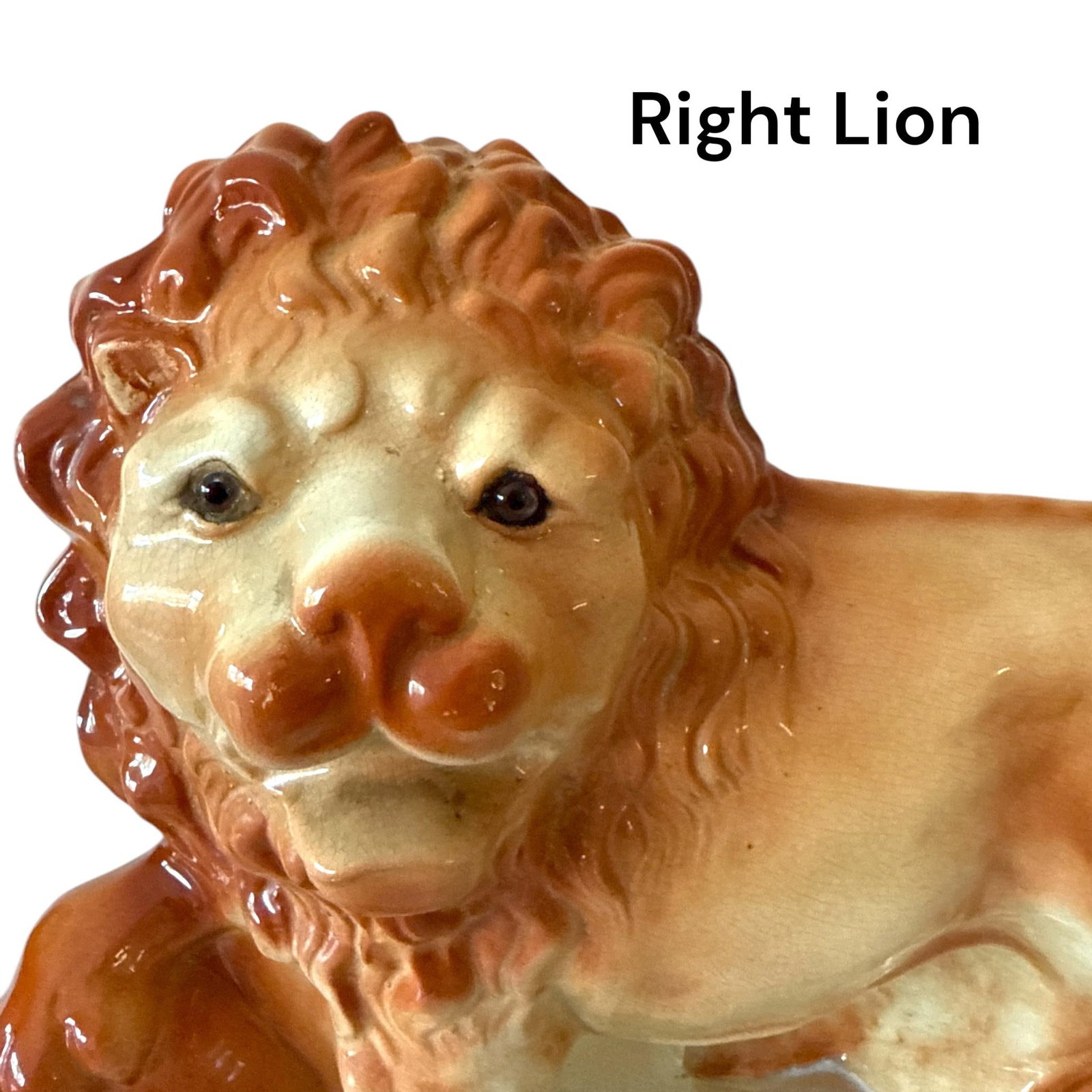 Antique Staffordshire Mantle Lions With Paws on Orbs - 11.5" Tall - A Pair - 4