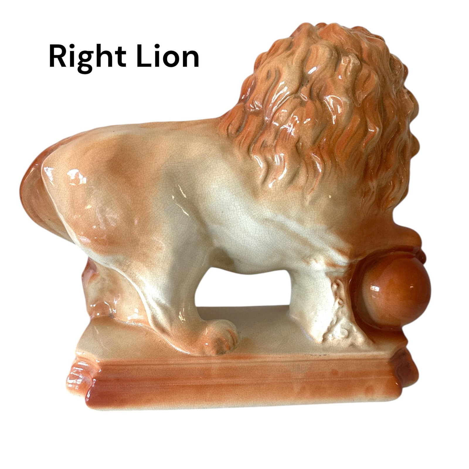 Antique Staffordshire Mantle Lions With Paws on Orbs - 11.5" Tall - A Pair - 5
