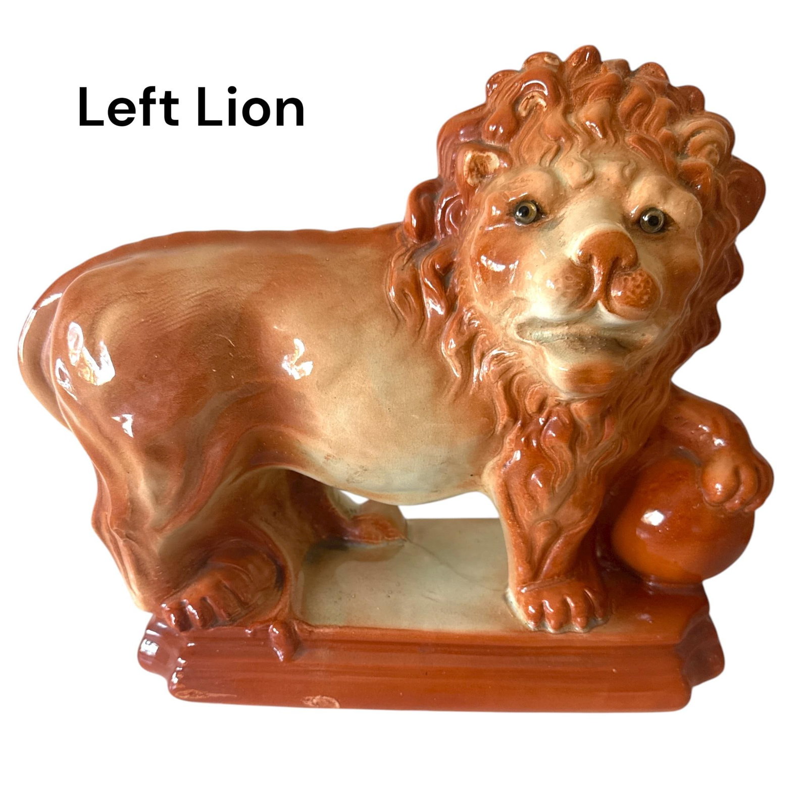 Antique Staffordshire Mantle Lions With Paws on Orbs - 11.5" Tall - A Pair - 6