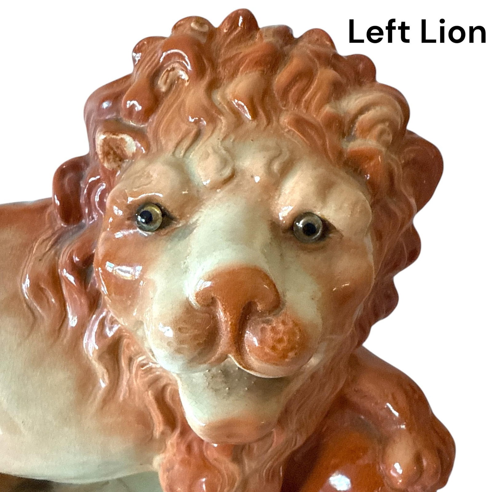 Antique Staffordshire Mantle Lions With Paws on Orbs - 11.5" Tall - A Pair - 7