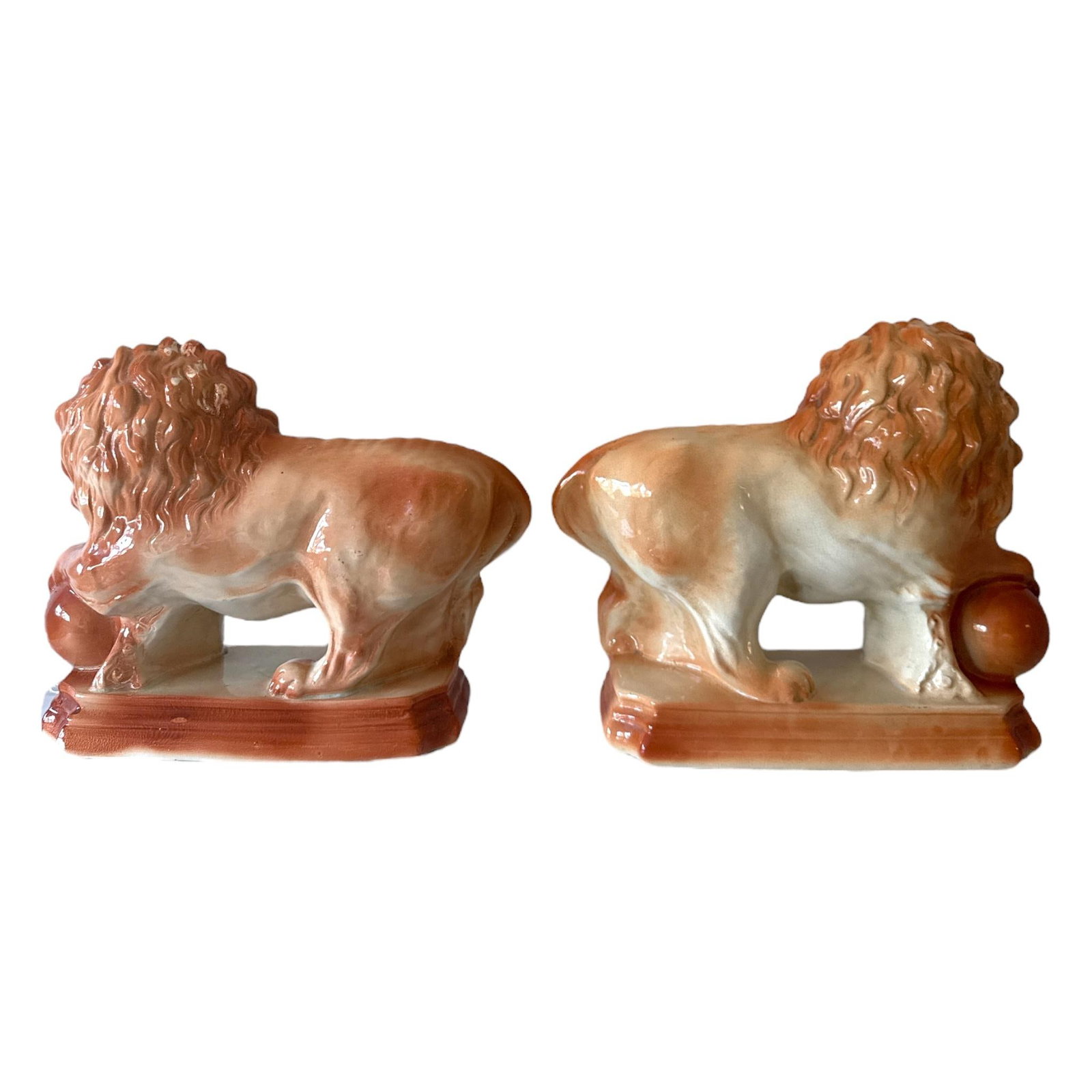 Antique Staffordshire Mantle Lions With Paws on Orbs - 11.5" Tall - A Pair - 8