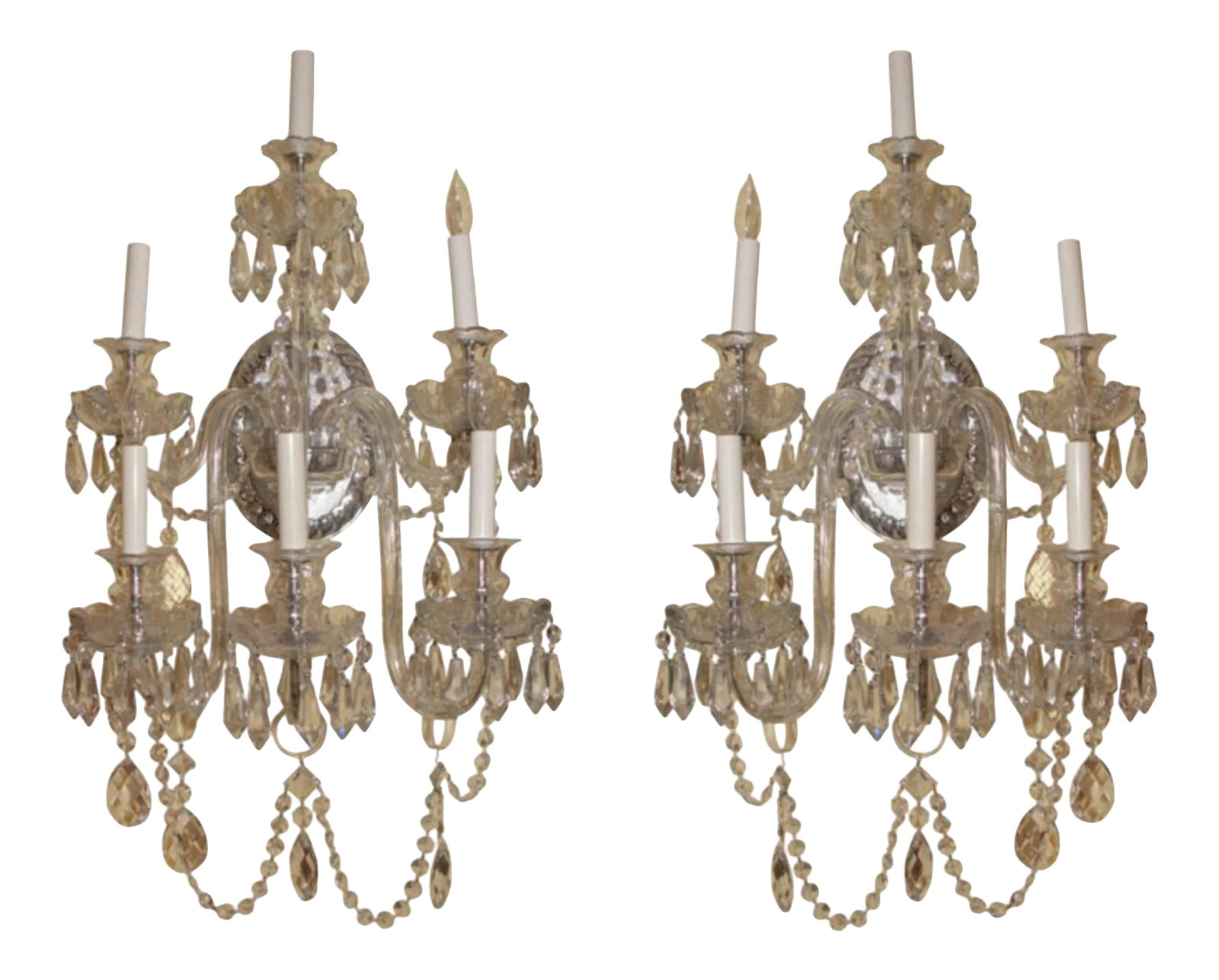 Mid 20th Century Maria Theresa Style Cut Glass Six-Arm Wall Light Sconces - a Pair (1 of 7)