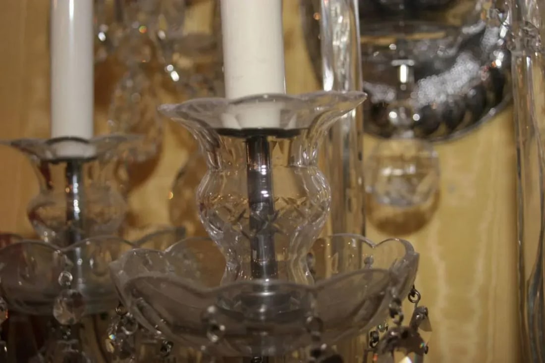 Mid 20th Century Maria Theresa Style Cut Glass Six-Arm Wall Light Sconces - a Pair - 5