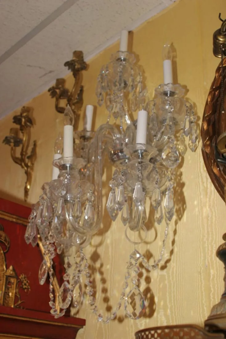 Mid 20th Century Maria Theresa Style Cut Glass Six-Arm Wall Light Sconces - a Pair - 6