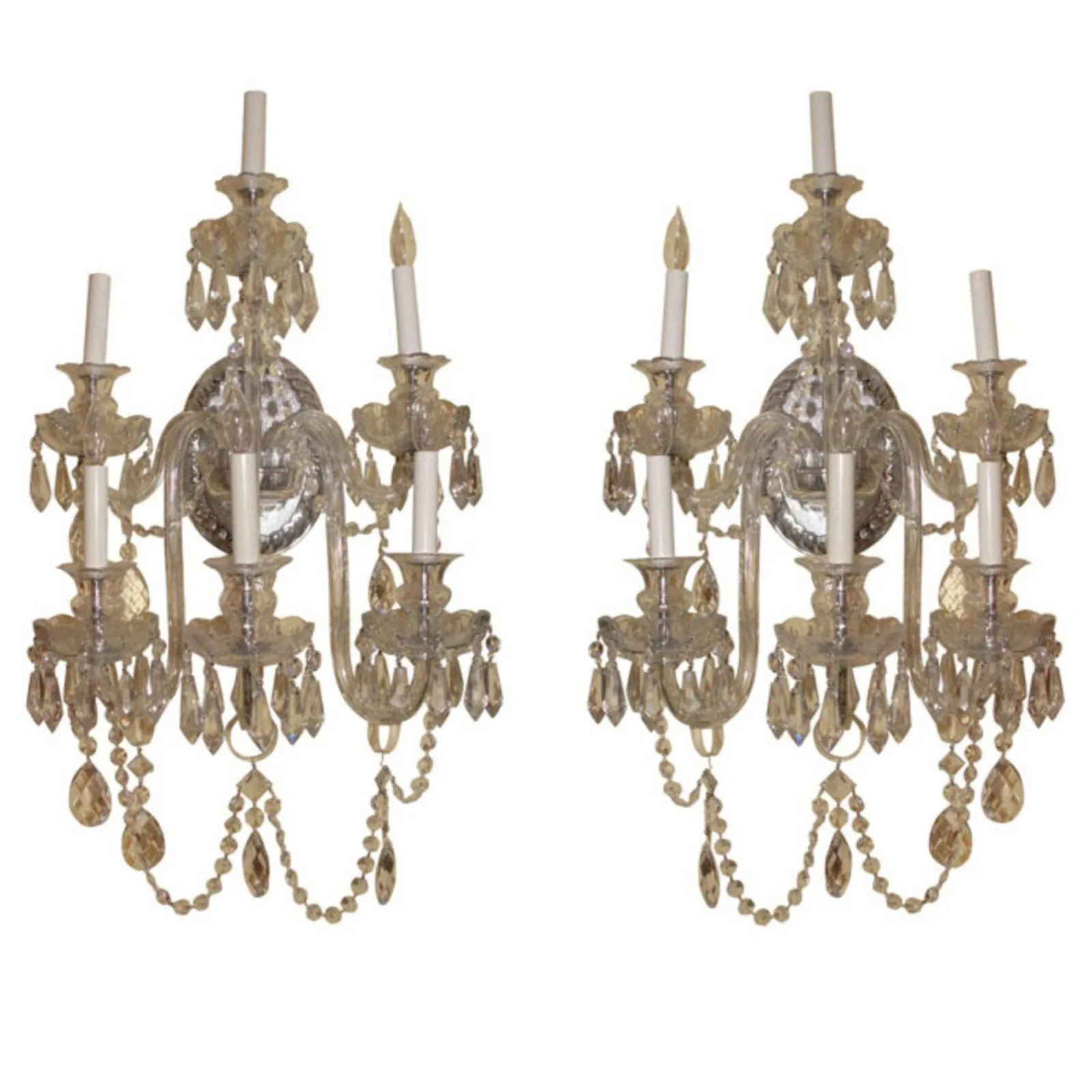 Mid 20th Century Maria Theresa Style Cut Glass Six-Arm Wall Light Sconces - a Pair - 7