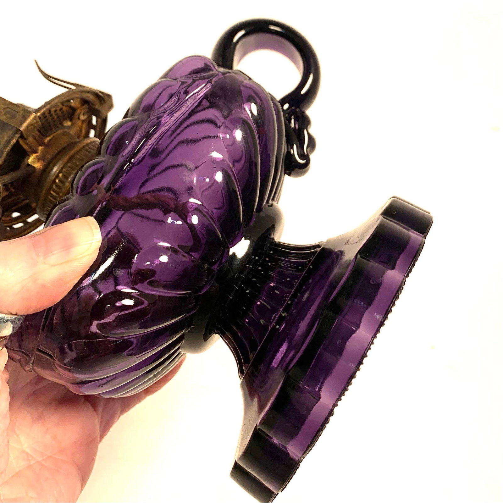 Circa 1900 Amethyst Glass Square Body Finger Oil Lamp Victorian Style - 11