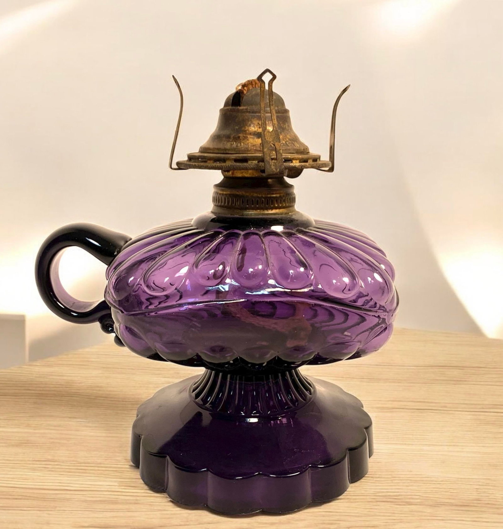 Circa 1900 Amethyst Glass Square Body Finger Oil Lamp Victorian Style - 2