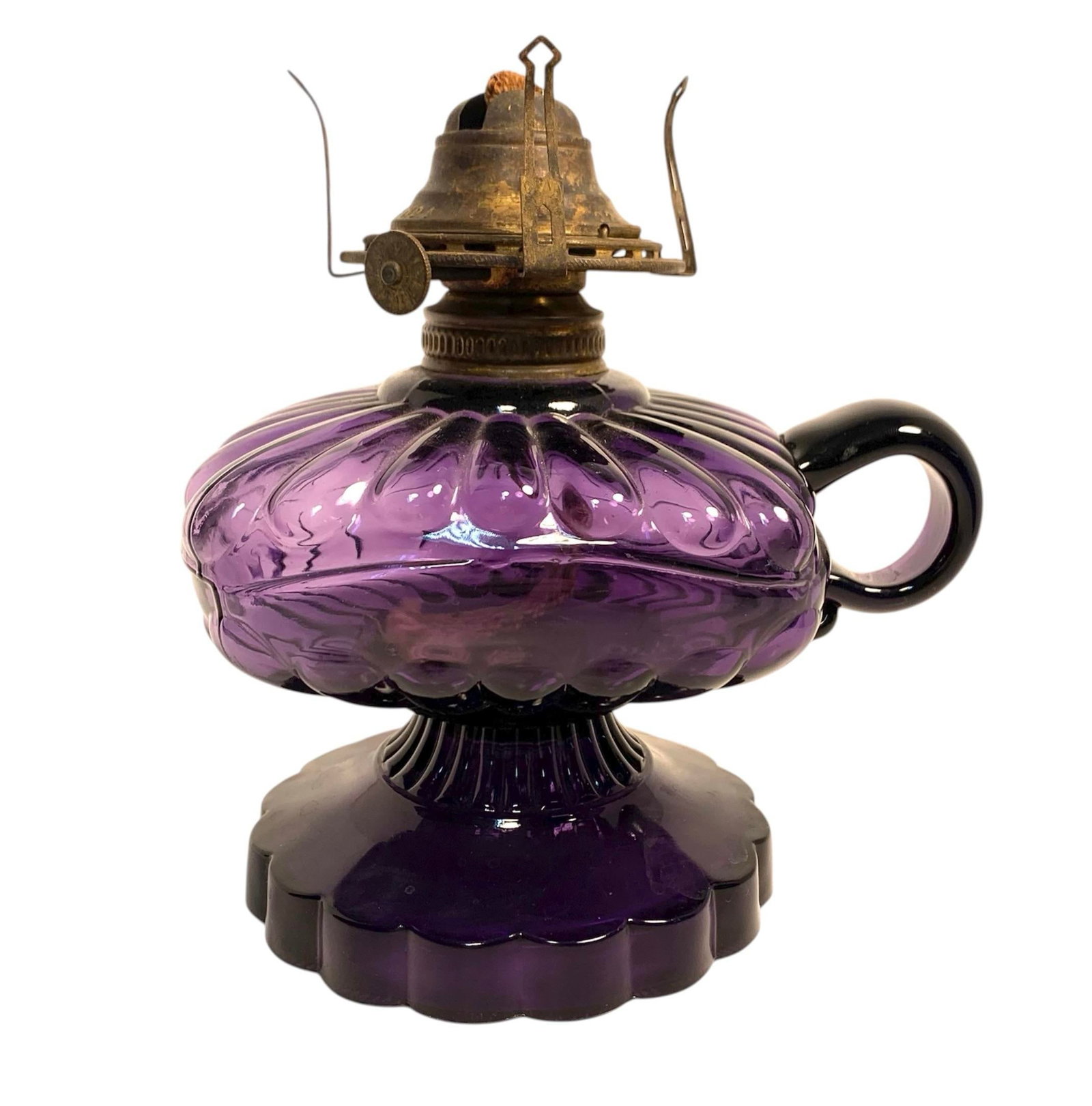 Circa 1900 Amethyst Glass Square Body Finger Oil Lamp Victorian Style - 3