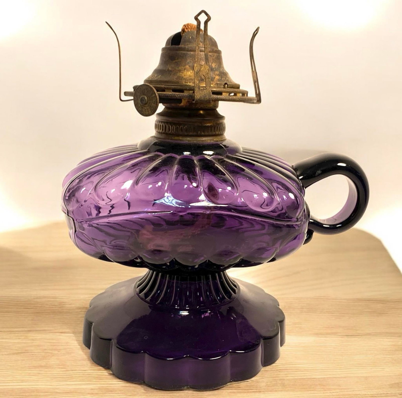 Circa 1900 Amethyst Glass Square Body Finger Oil Lamp Victorian Style - 4