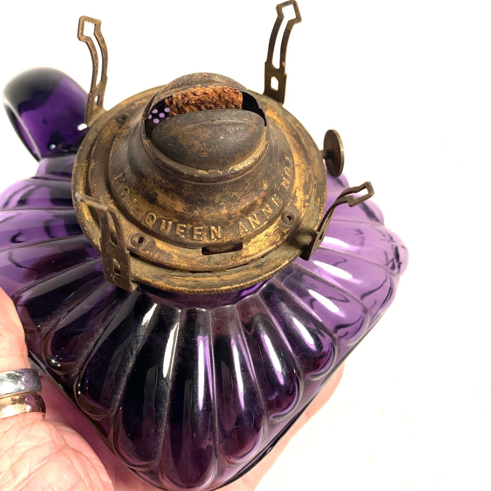 Circa 1900 Amethyst Glass Square Body Finger Oil Lamp Victorian Style - 6