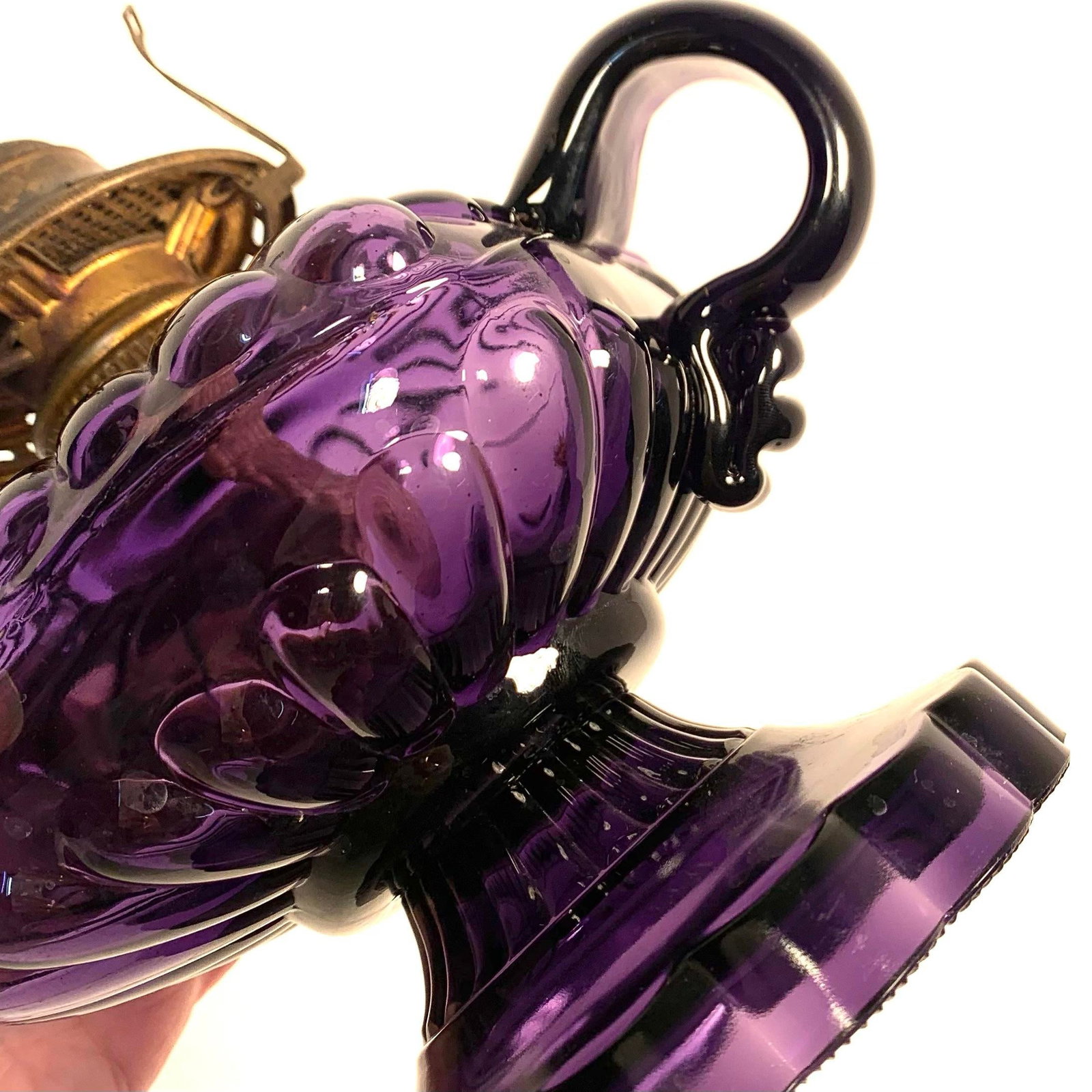 Circa 1900 Amethyst Glass Square Body Finger Oil Lamp Victorian Style - 9