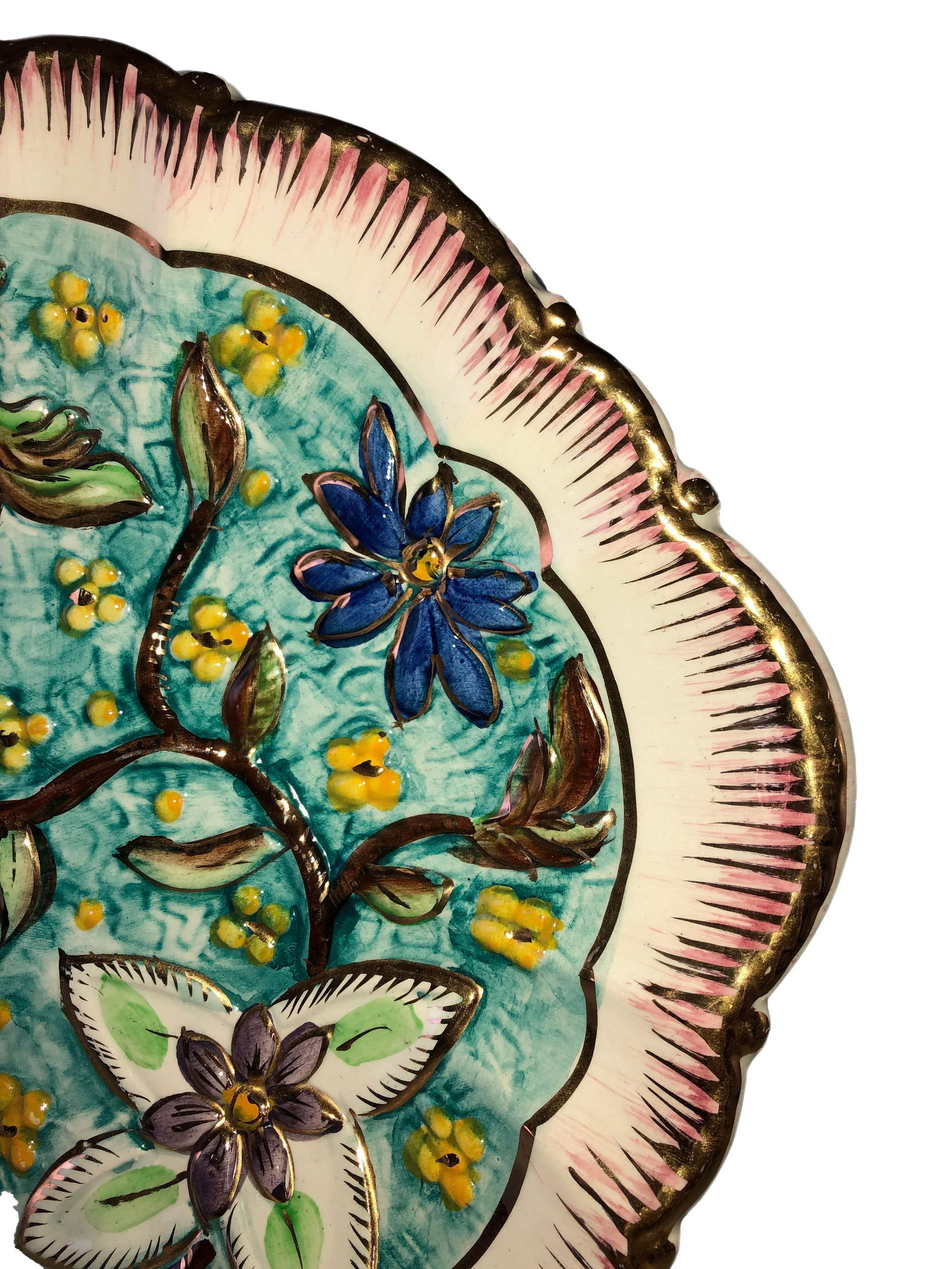 Italian Hand Painted Vintage Floral Majolica Ewer and Platter - Two Piece Set - 4