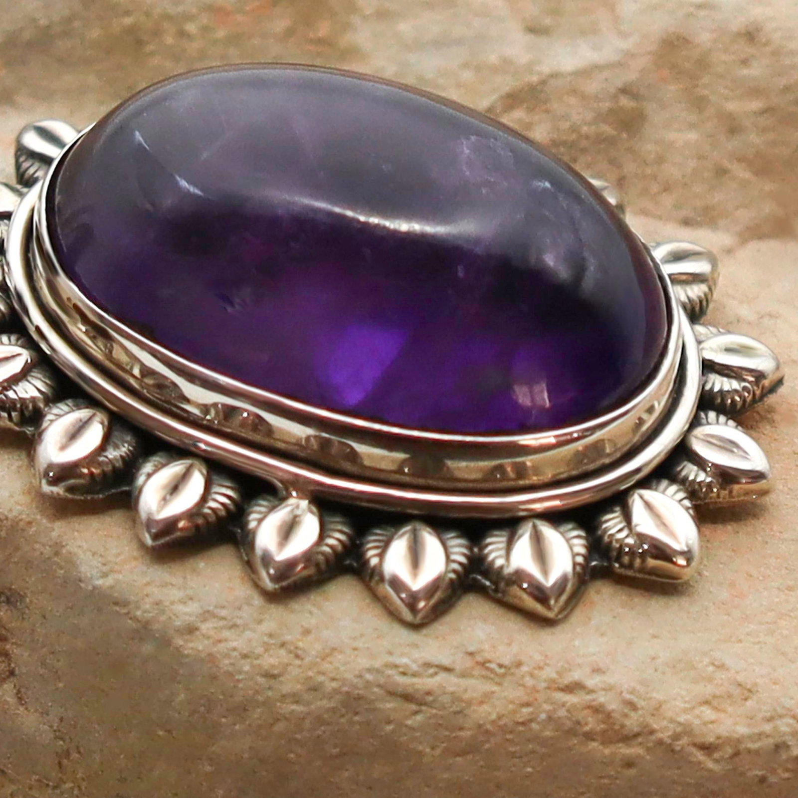 Vintage Amethyst With Sterling Silver Starburst Pendant - 5