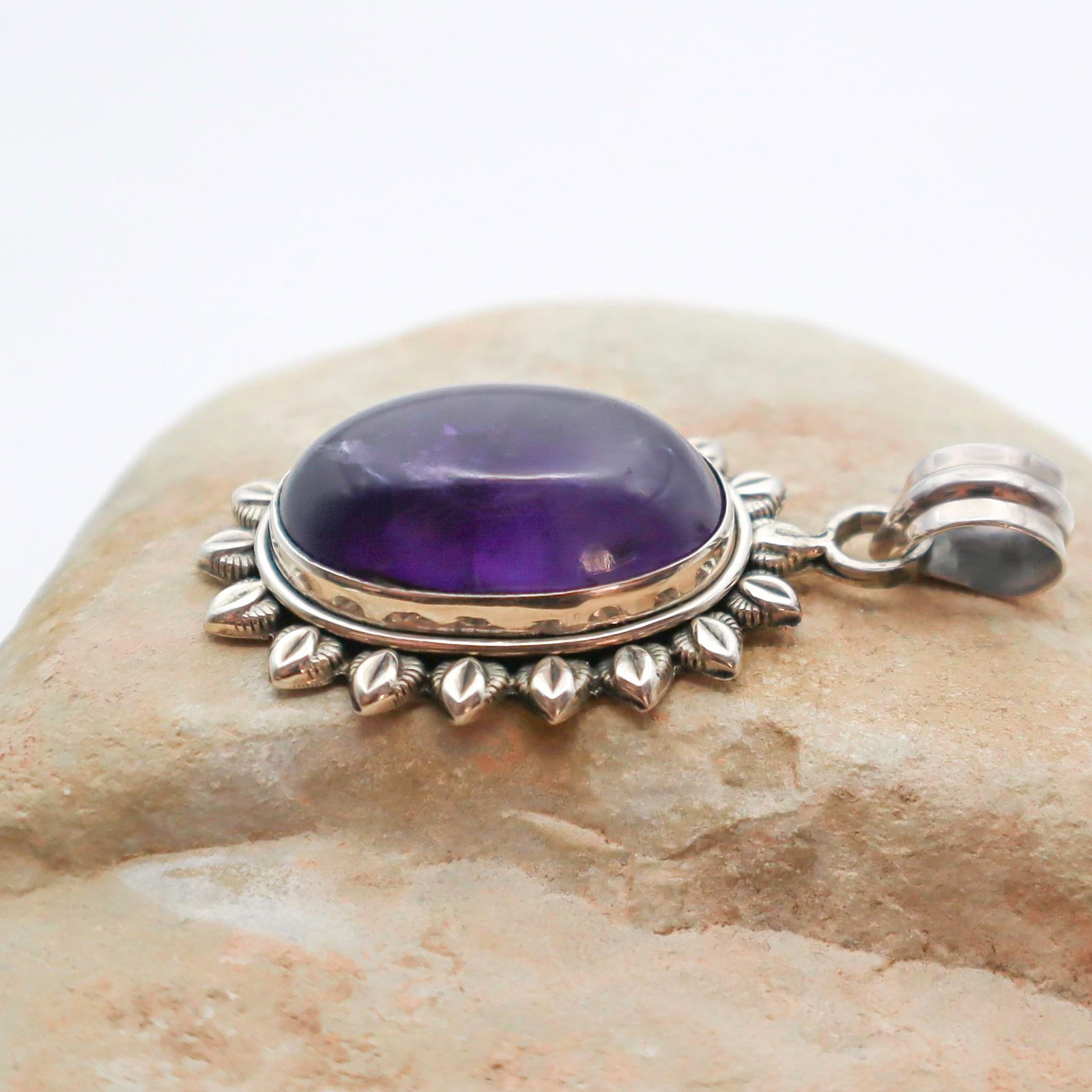 Vintage Amethyst With Sterling Silver Starburst Pendant - 6