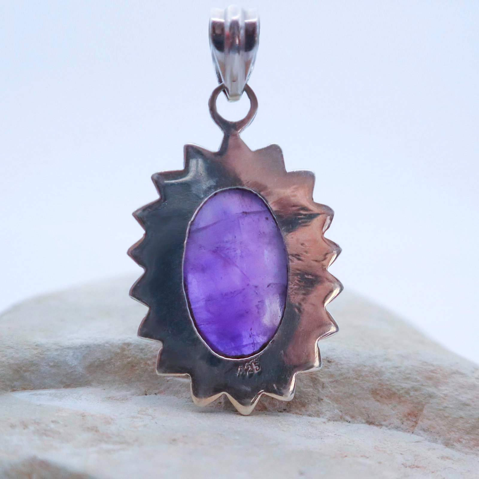 Vintage Amethyst With Sterling Silver Starburst Pendant - 7