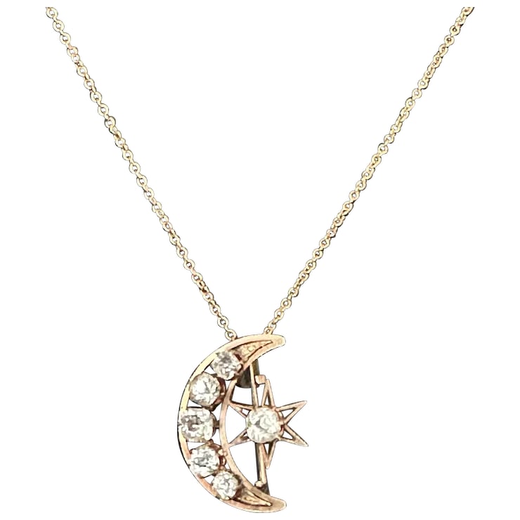 late 19th Century Victorian Celestial Moon & Star Pin/Pendant - 2