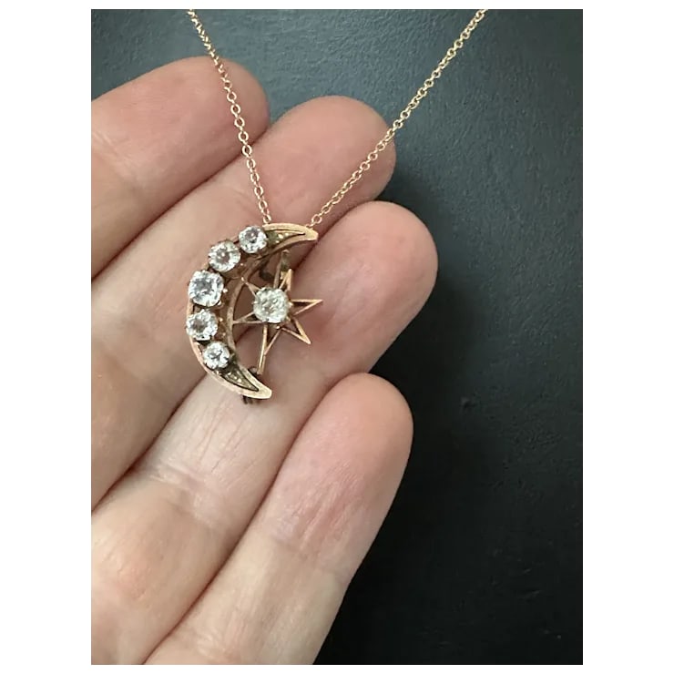 late 19th Century Victorian Celestial Moon & Star Pin/Pendant - 4
