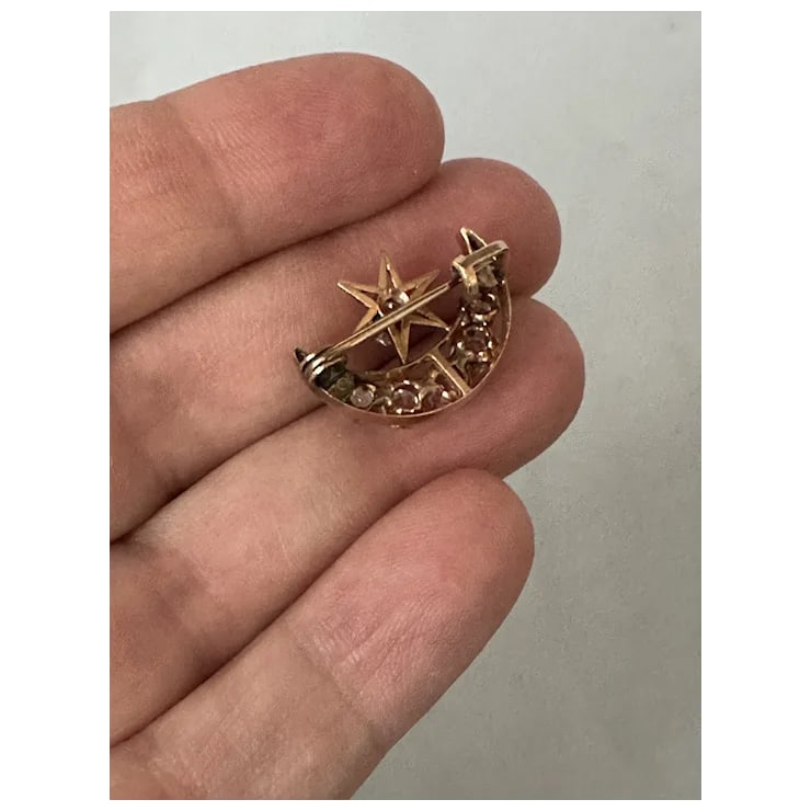 late 19th Century Victorian Celestial Moon & Star Pin/Pendant - 6