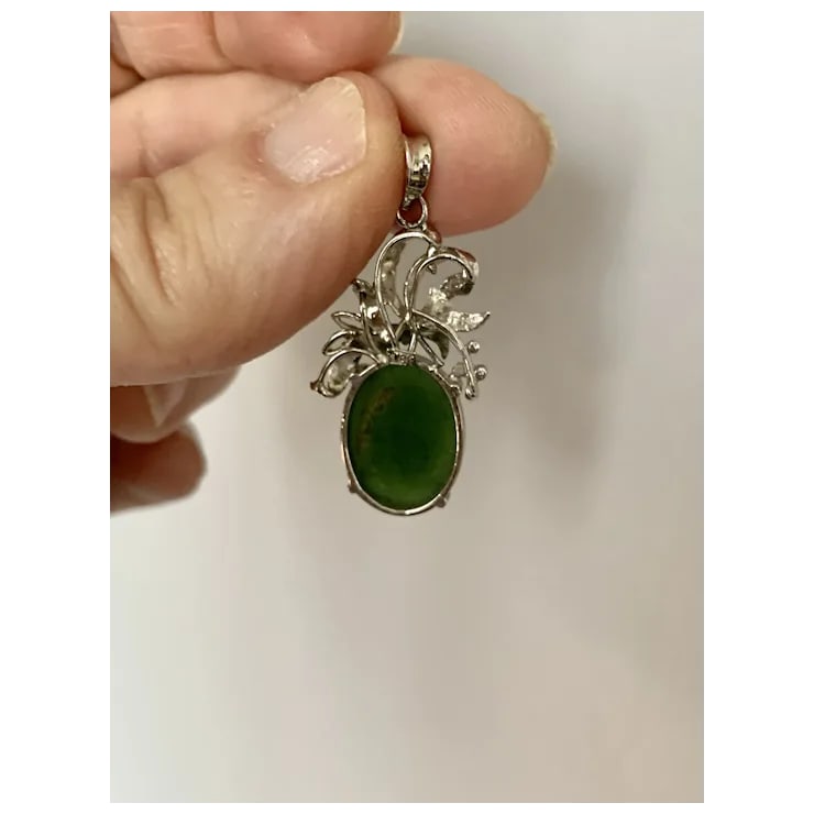 1950s 18k White Gold Jade Pendant - 6