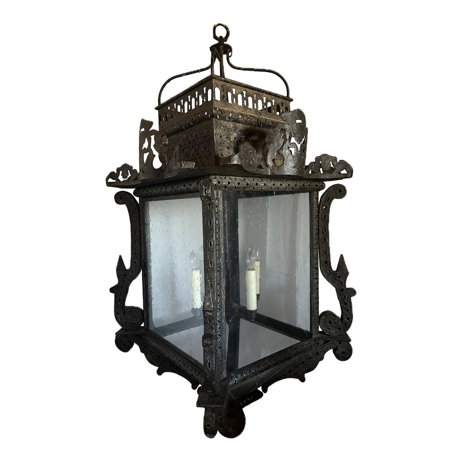 Antique Gothic Medieval Spanish Revival Pierced Metal Electric Lantern (1 of 9)