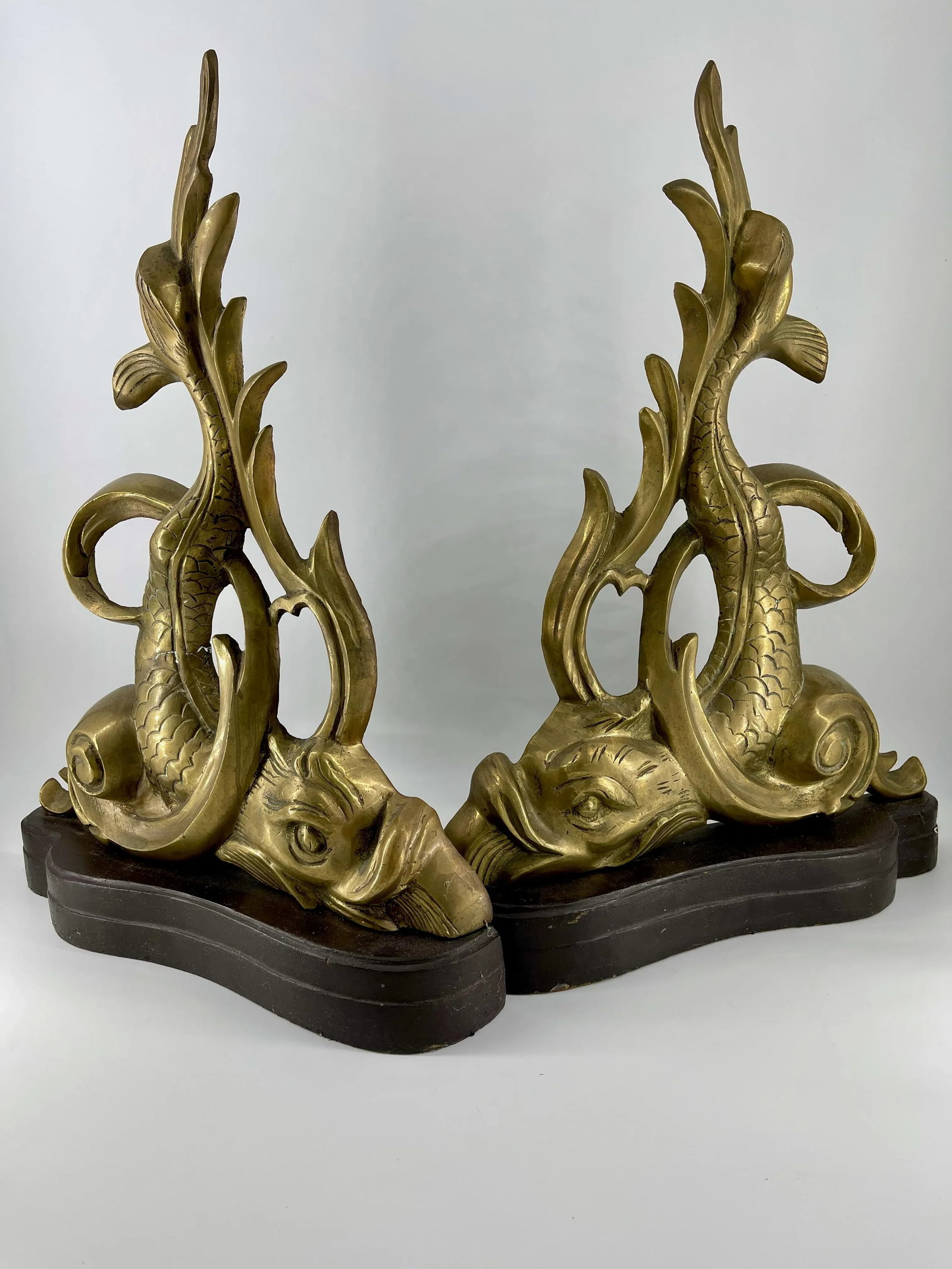 Vintage Brass Dolphin Andirons - a Pair - 2