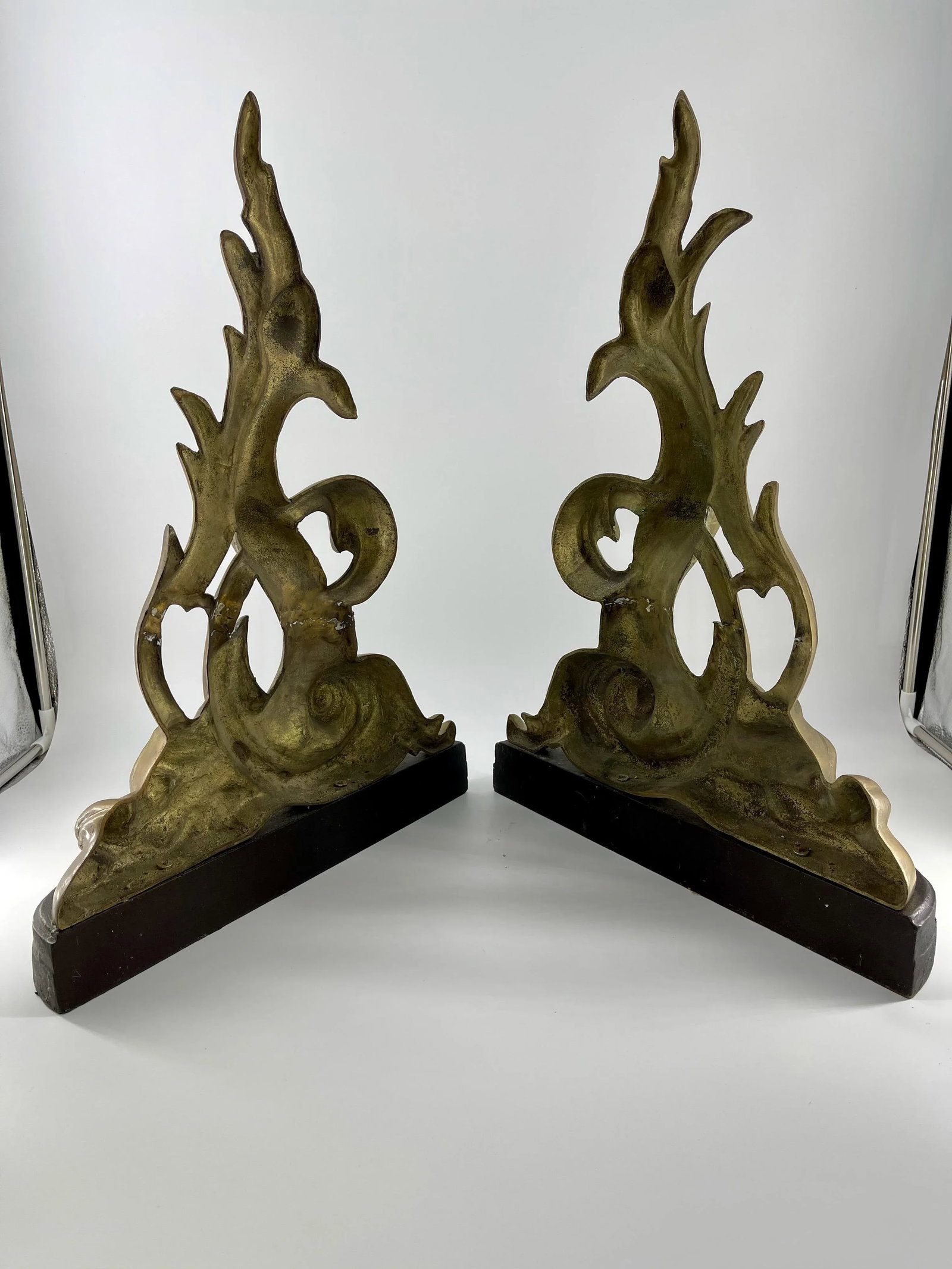 Vintage Brass Dolphin Andirons - a Pair - 3
