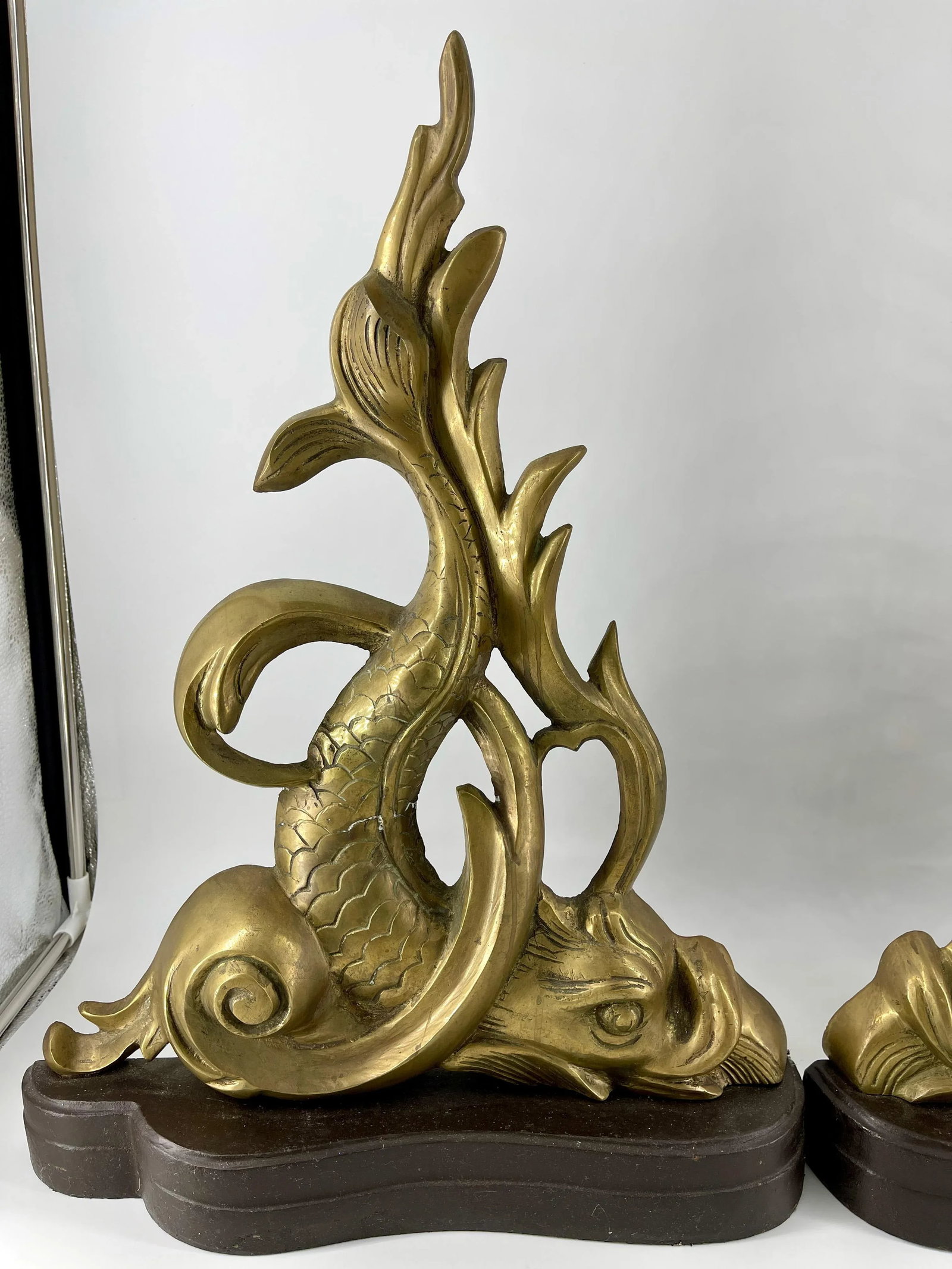 Vintage Brass Dolphin Andirons - a Pair - 4
