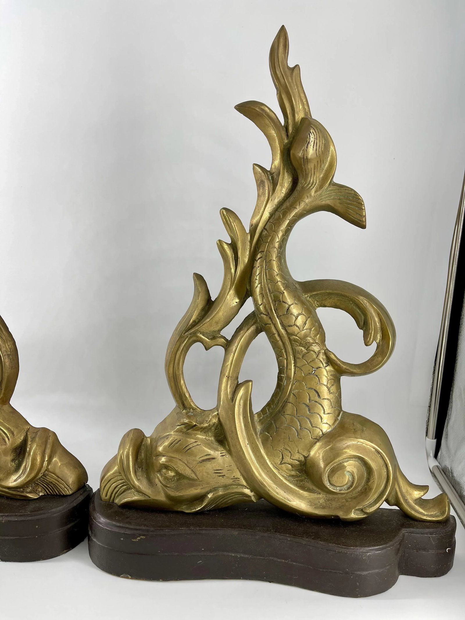 Vintage Brass Dolphin Andirons - a Pair - 5