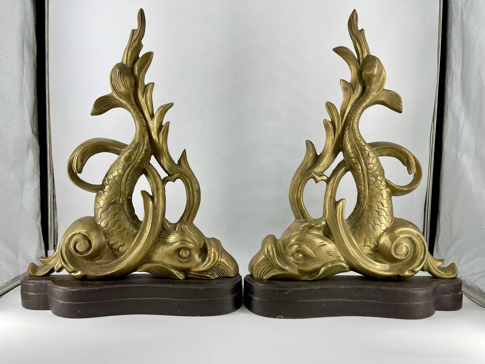 Vintage Brass Dolphin Andirons - a Pair - 6
