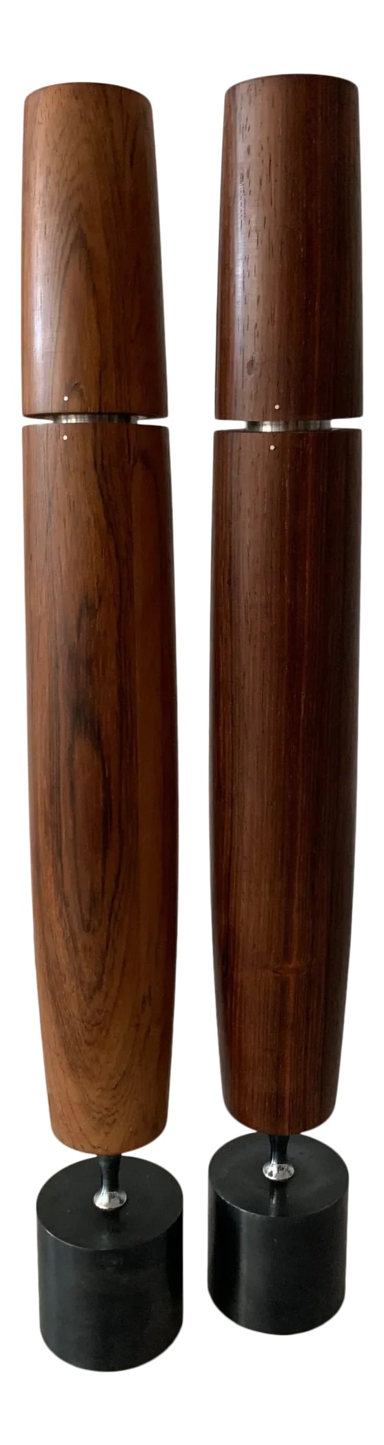 1964 Mid-Century Modern Danish-Style Ronson Varaflame Rosewood Candlesticks - Pair: Mid Century Danish Style Modern 1964 Ronson Varaflame Rosewood Candlesticks - Pair. Item features a heavy weighted iron base. Base is solid, butane lighter fluid, tall impressive form, solid wood