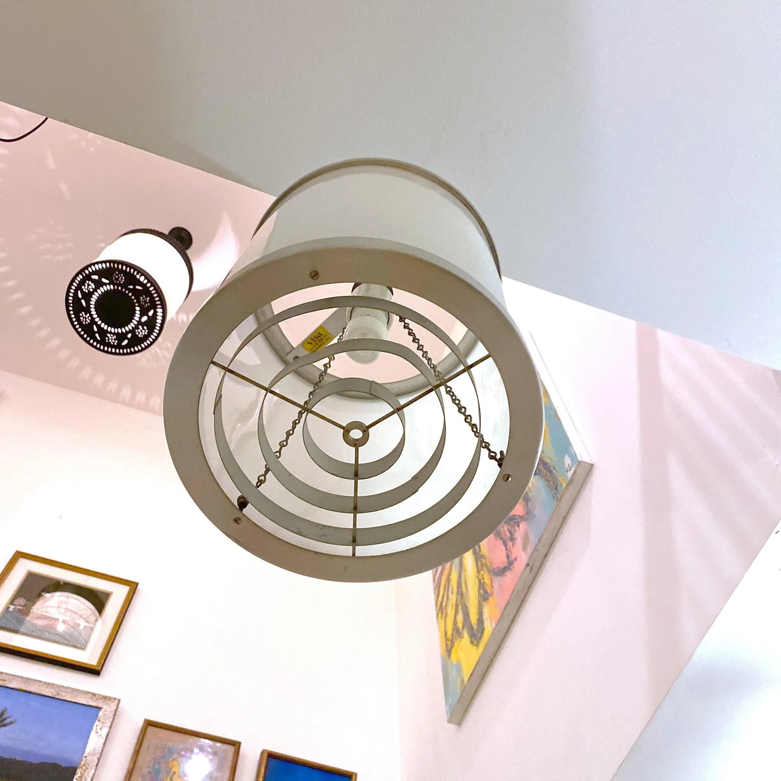 Art Deco Era Large Cylindrical Opaline and Aluminum Pendant - 3