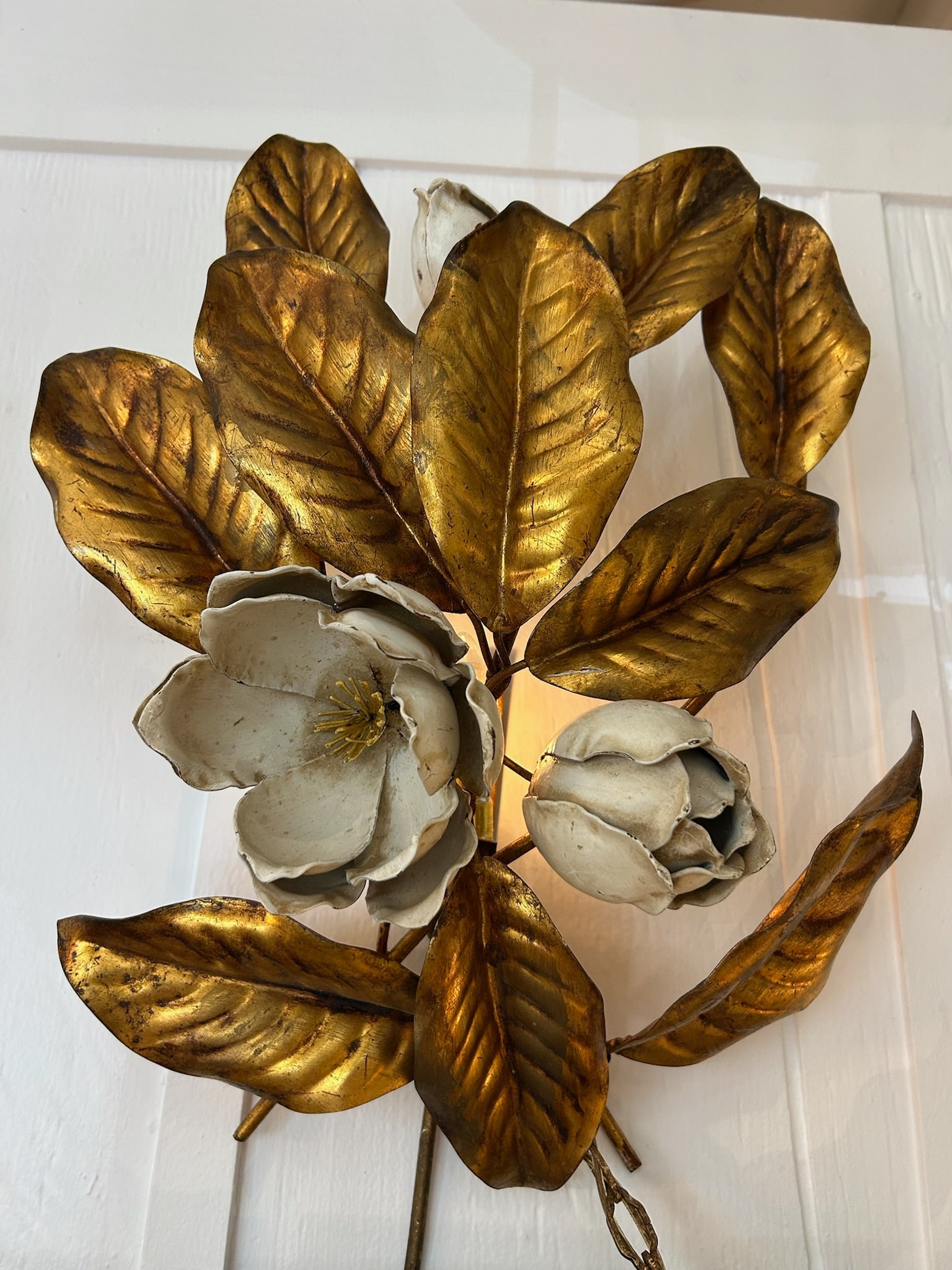 1950s Italian Gilt and Enamel Wall Sconces - a Pair - 3
