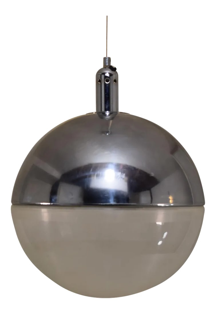 1972 Fabio Lenci Italian Globe Pendant: Italy 1960's signed made in Italy. An uncommon model from Fabio Lenci for Guzzini. Provides an unexpected glow of illumination above the center line of the sphere through refraction in the lens - the 