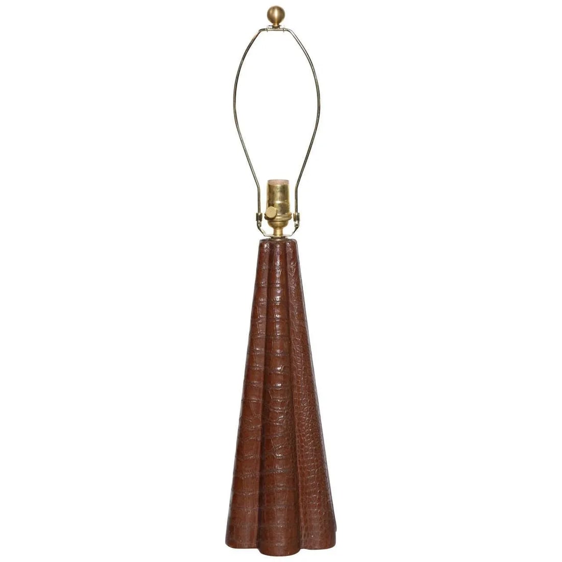 Paul Dupre-Lafon Style Scalloped Brown Alligator Leather Table Lamp, C. 1940s - 7
