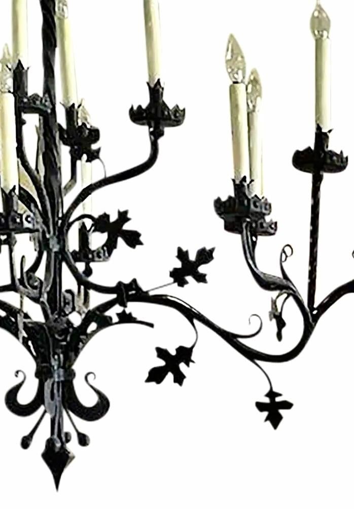 Mid 20th Century Large Mid-Century Wrought Iron Chandelier With Leaf Details - 4