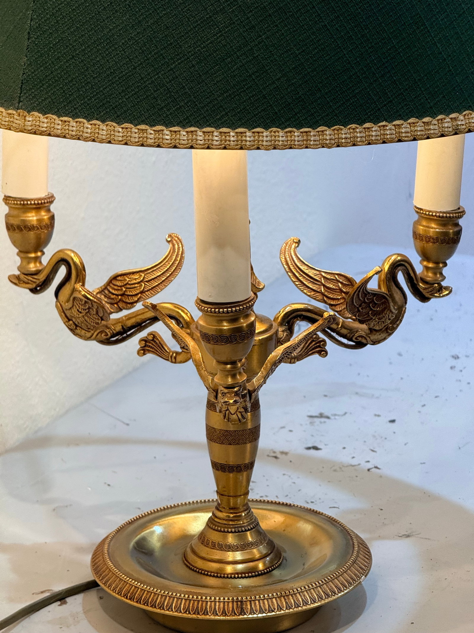 Mid 20th Centuty Swan Form French Empire Style Brass Bouilotte Table Lamp - 10